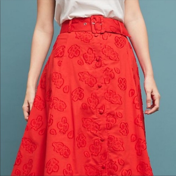 Anthropologie Dresses & Skirts - Maeve Sandra Red Belted Long Skirt 00P